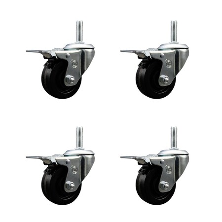 Service Caster 3 Inch Phenolic Swivel 34 Inch Threaded Stem Caster Set with Total Lock Brake SCC-TSTTL20S314-PHR-34212-4